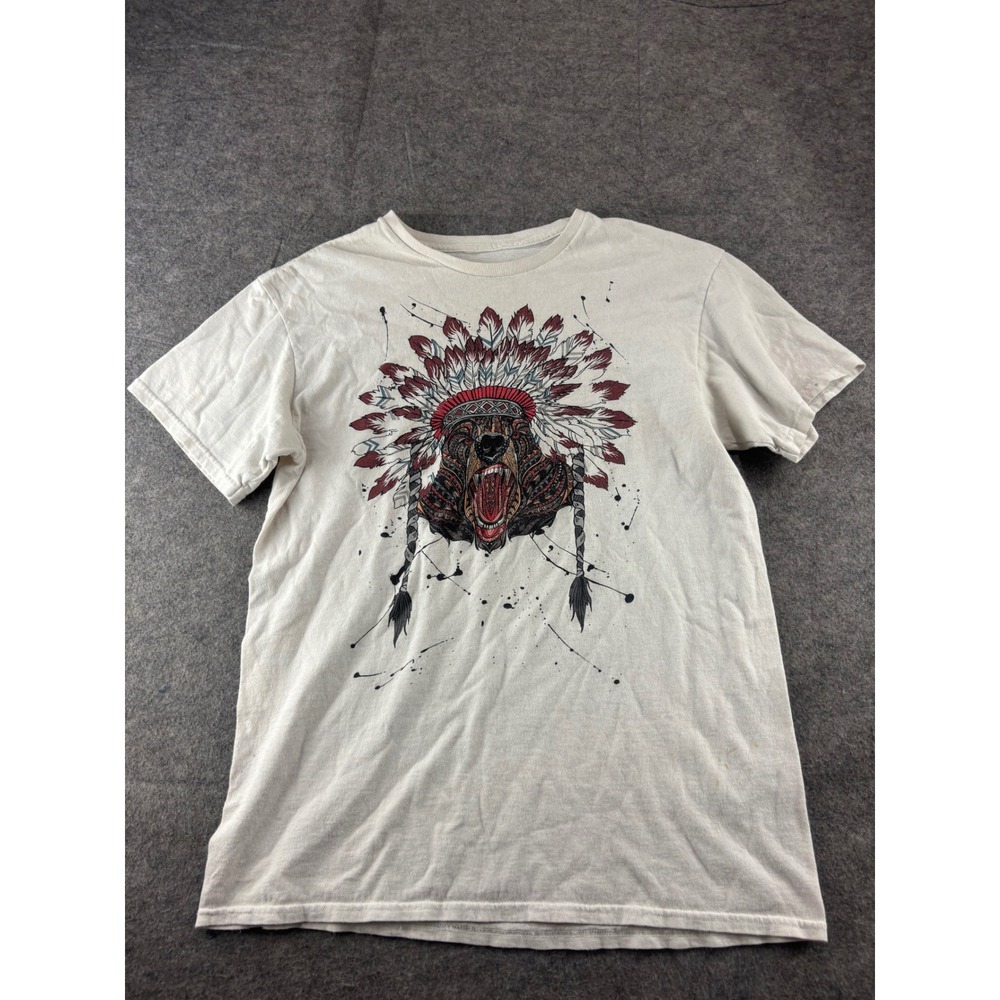 VTG Graphic Bear Headdress T-Shirt Single Stitch Short Sleeve Crewneck Tee SEE
